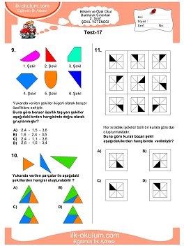 ilkokul 1. Sınıf Bilsem Zeka Testi 